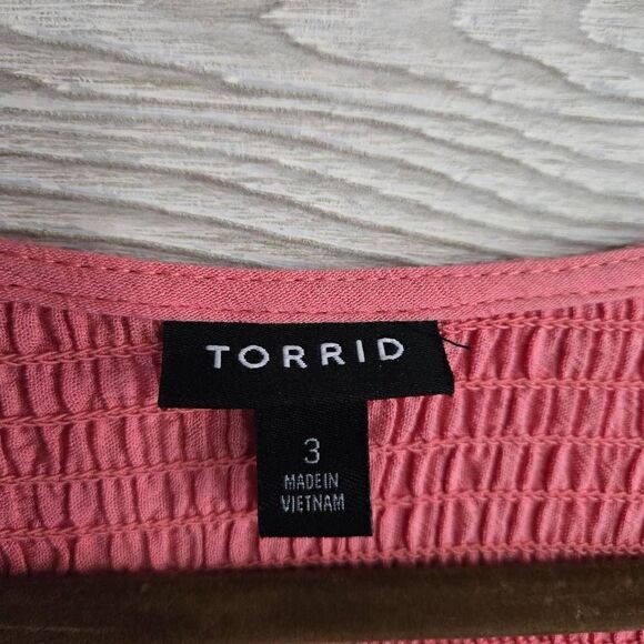 Torrid Gauze Long Sleeve Blouse SZ 3 (22/24) Stretchy Salmon - Picture 3 of 5